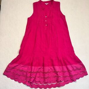 Rosemarine Linen Midi Dress‎ Pink Eyelet Lace Lagenlook Sleeveless Size M Italy